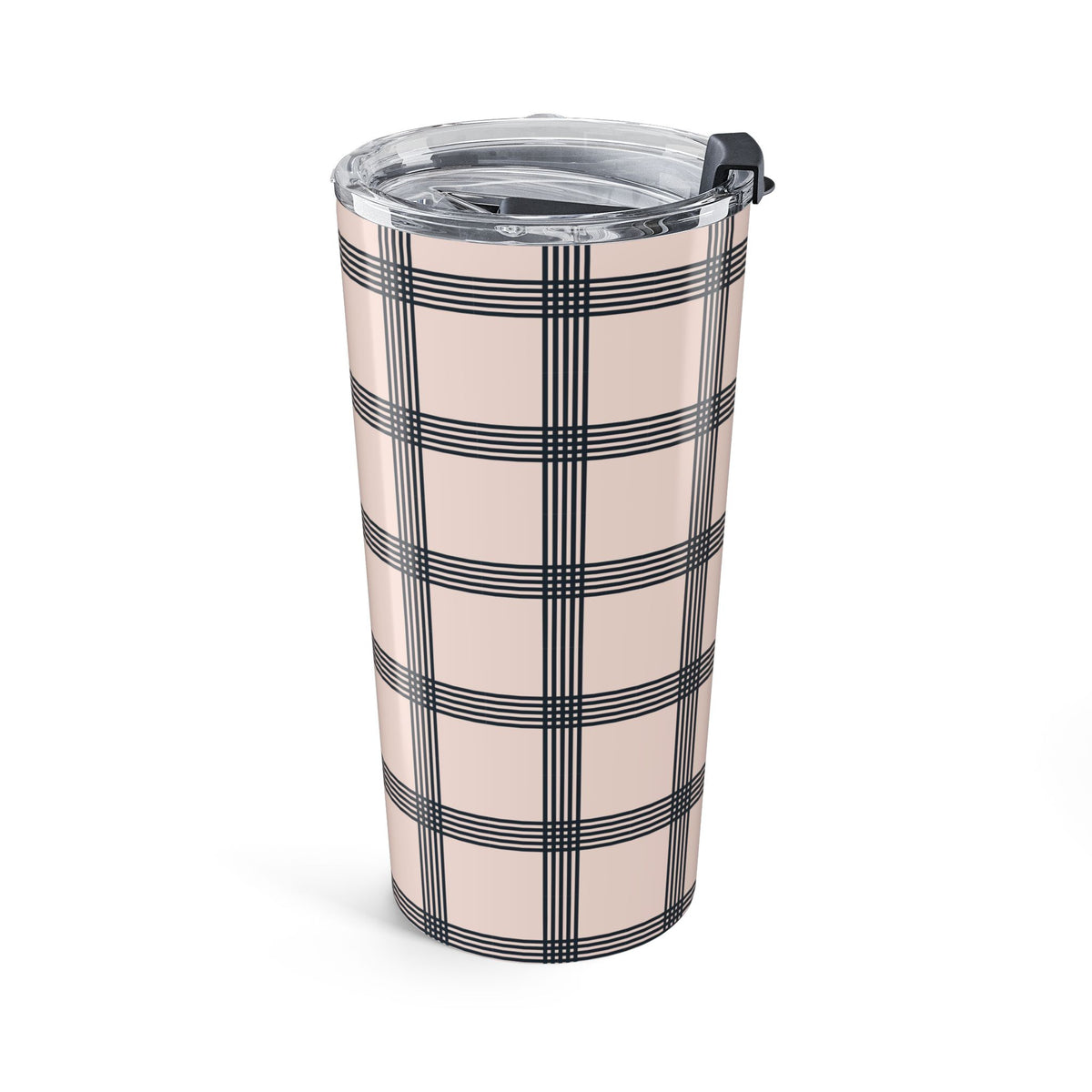 Gingham Tumbler For Business Woman Gift, Mug Beige Black Plaid Drinking Cup For The Minimalist, Portable Drinkware Minimalist Checkered