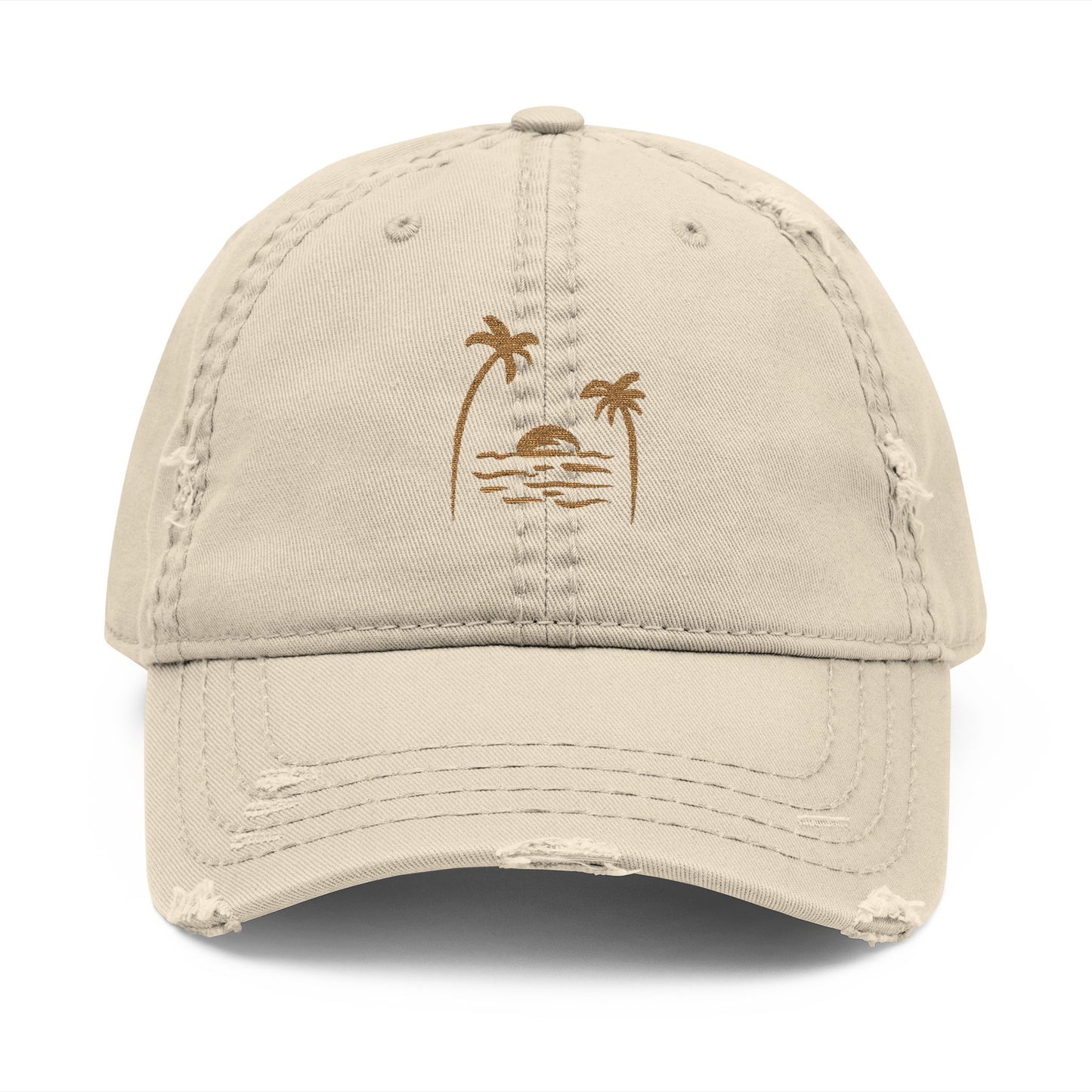Palm Tree Hat Sunset Cap Beach Hat Coastal Dad Hat For Summer Travel Hat Gift For Surfers Distressed Vintage Hat Ocean Lover Gift Beige Hat