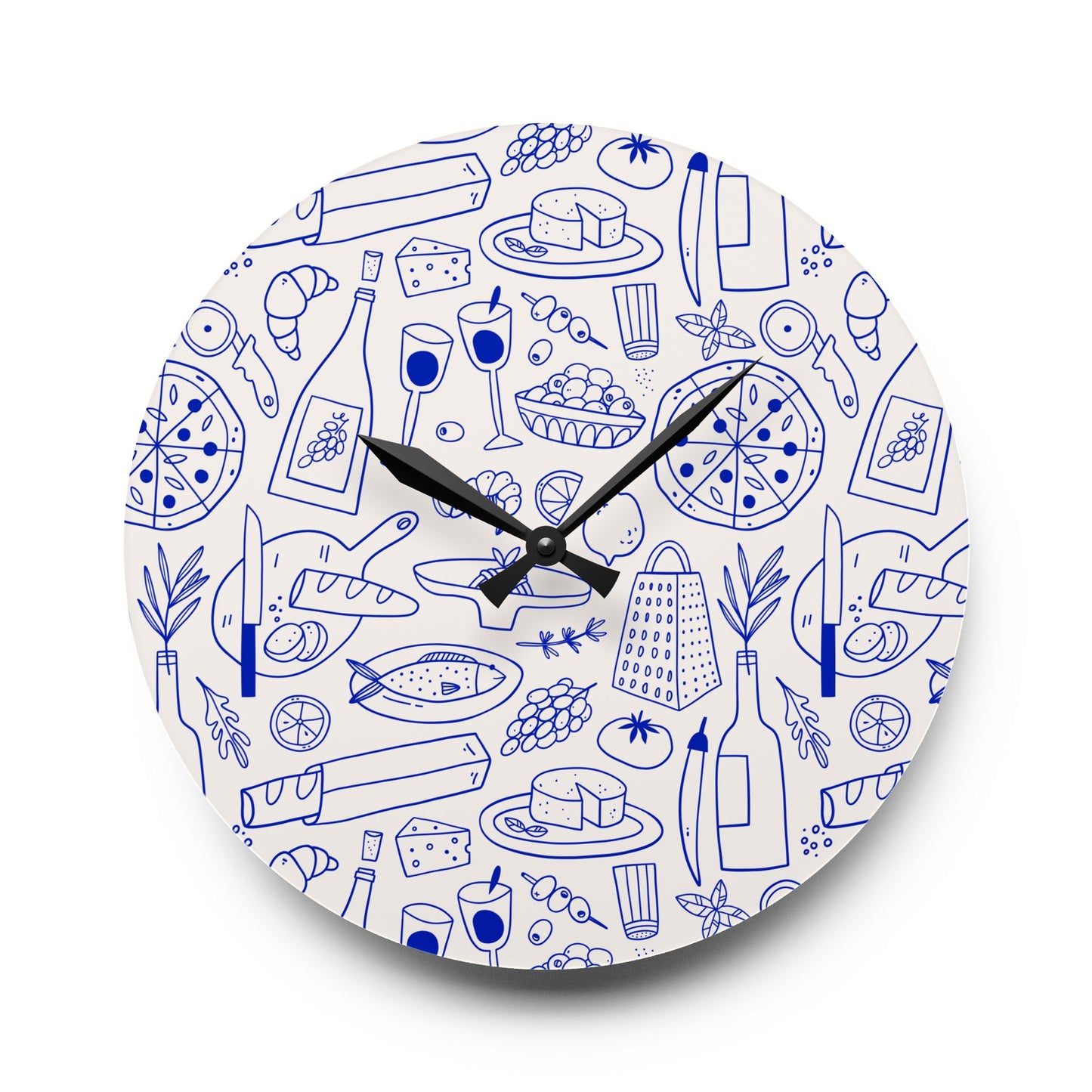 Blue Clock Italian Illustration For Coastal Kitchen Decor Mediterranean Wall Clock Gift For Chef Present For Food And Wine Lover GIft Italy