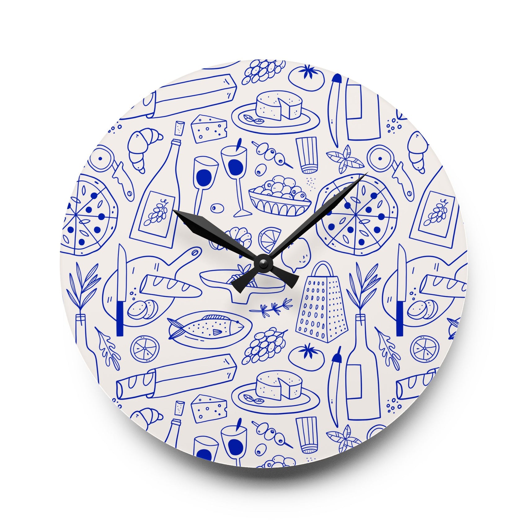 Blue Clock Italian Illustration For Coastal Kitchen Decor Mediterranean Wall Clock Gift For Chef Present For Food And Wine Lover GIft Italy