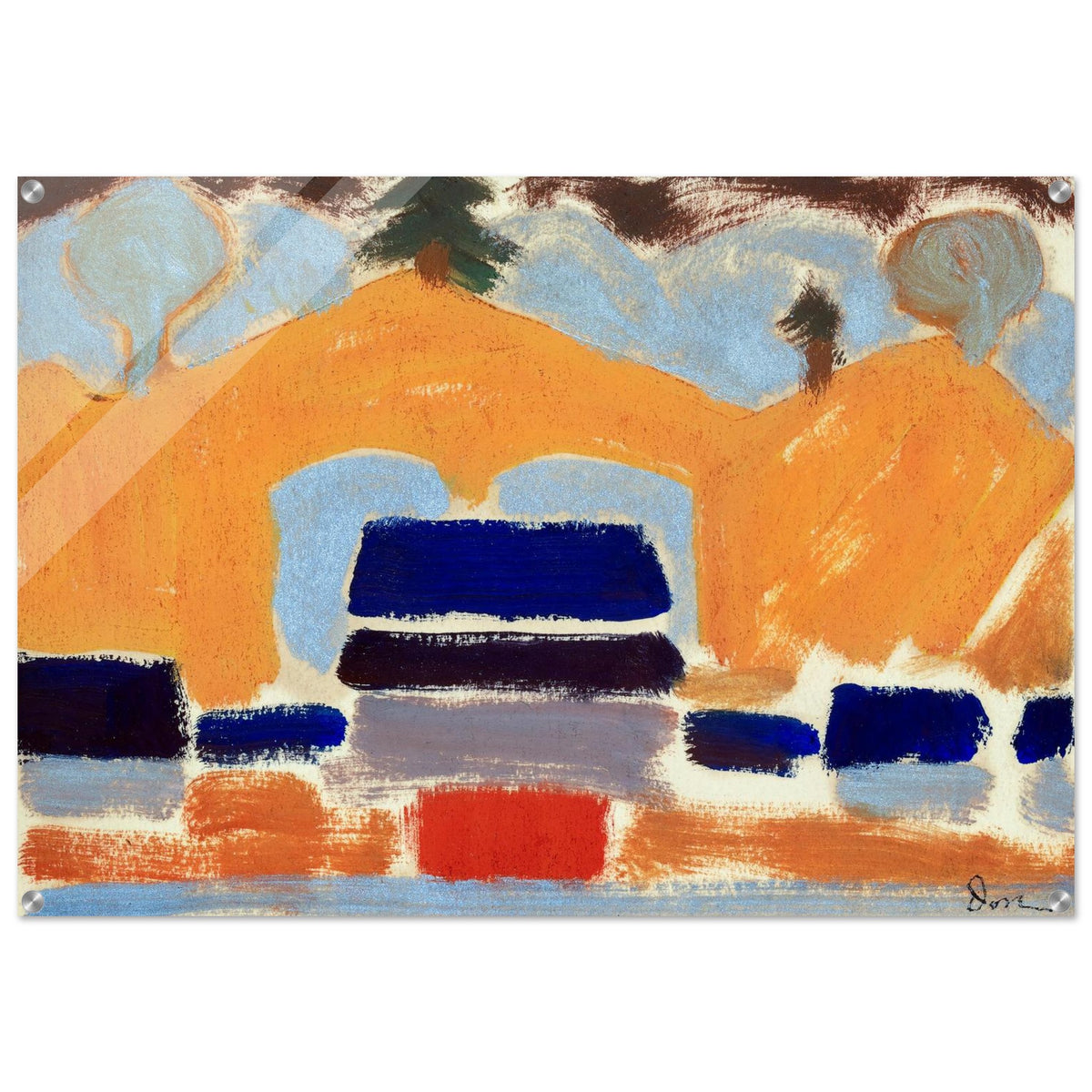 Bold Abstract Landscape Acrylic Print in Vibrant Orange and Blue Hues PD_346