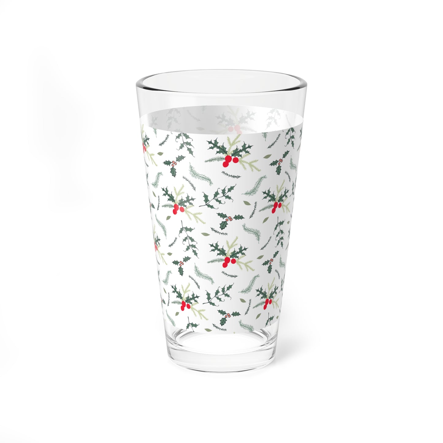 Holly Botanical Mixing Glass Gift For Couple Christmas Barware Present For Friends Evergreen Berry Pint Cup Festive Winter Host Accessory