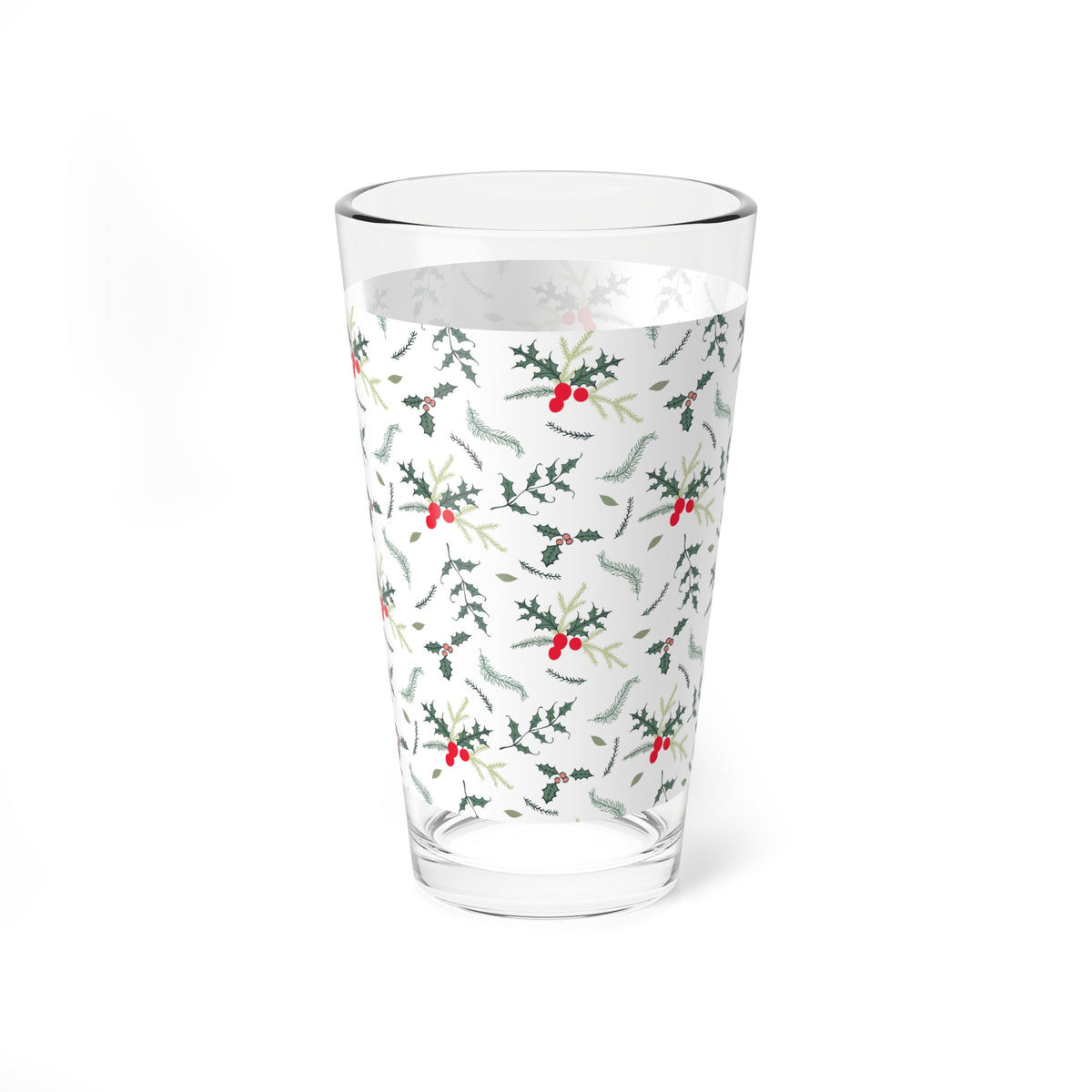 Holly Botanical Mixing Glass Gift For Couple Christmas Barware Present For Friends Evergreen Berry Pint Cup Festive Winter Host Accessory
