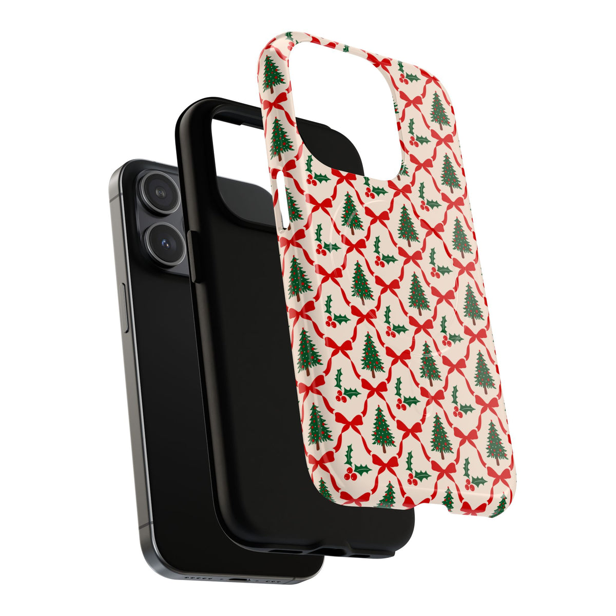 Christmas Tree Phone Case Gift For Sister Magnetic iPhone Cover Holiday Bow Pattern Tough Protective Accessory Winter Style Charm For Her