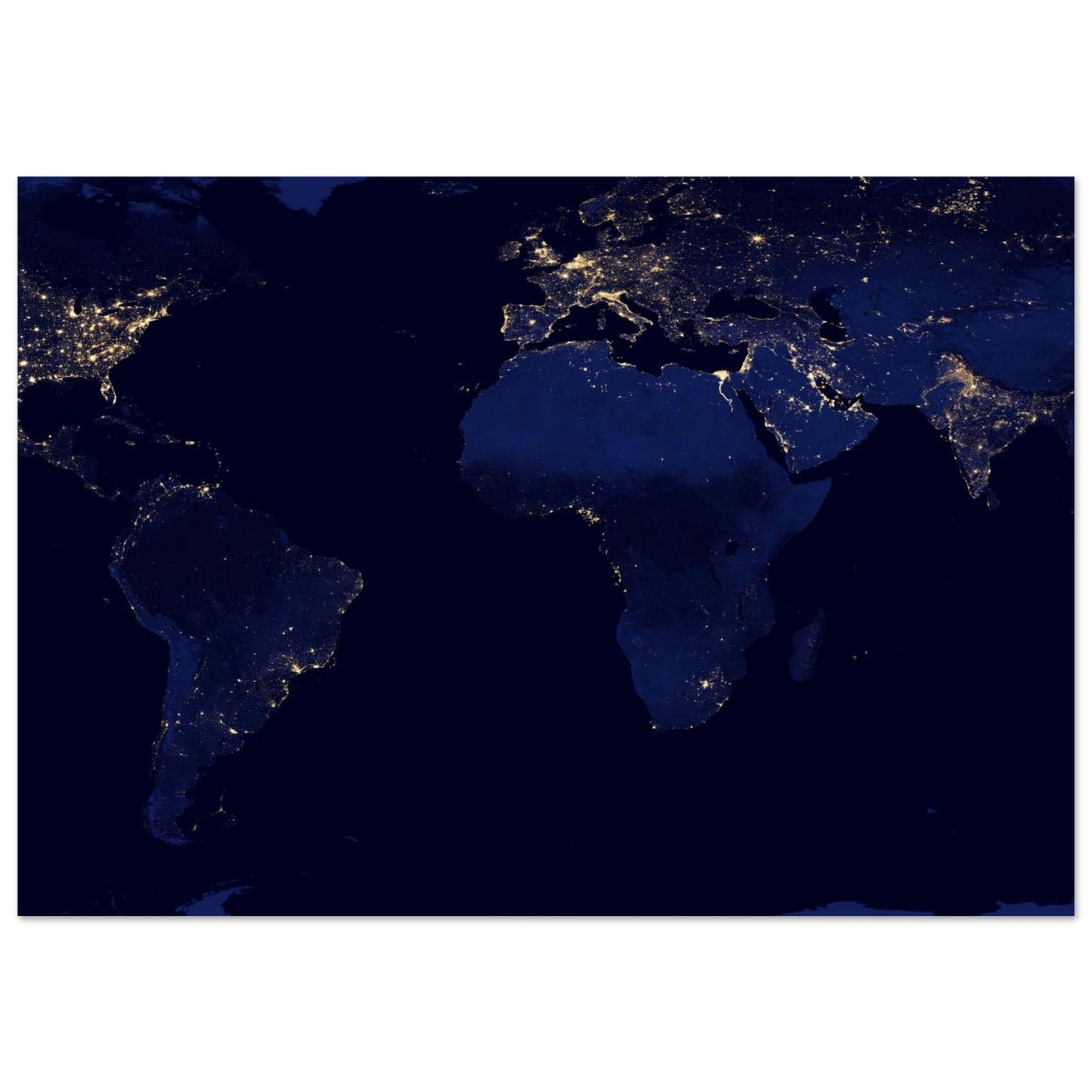 FOAM - World City Lights Map: Global Illumination Foam Board Print in Your Choice of Five Sizes