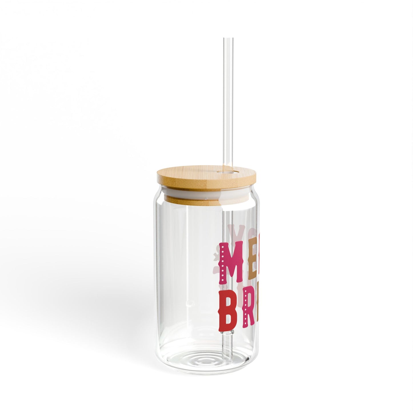 Merry Bright Glass Cup Gift For Cousin Christmas Sipper Present For Teacher Bamboo Lid Tumbler Cute Winter Drinkware Festive Daily Style