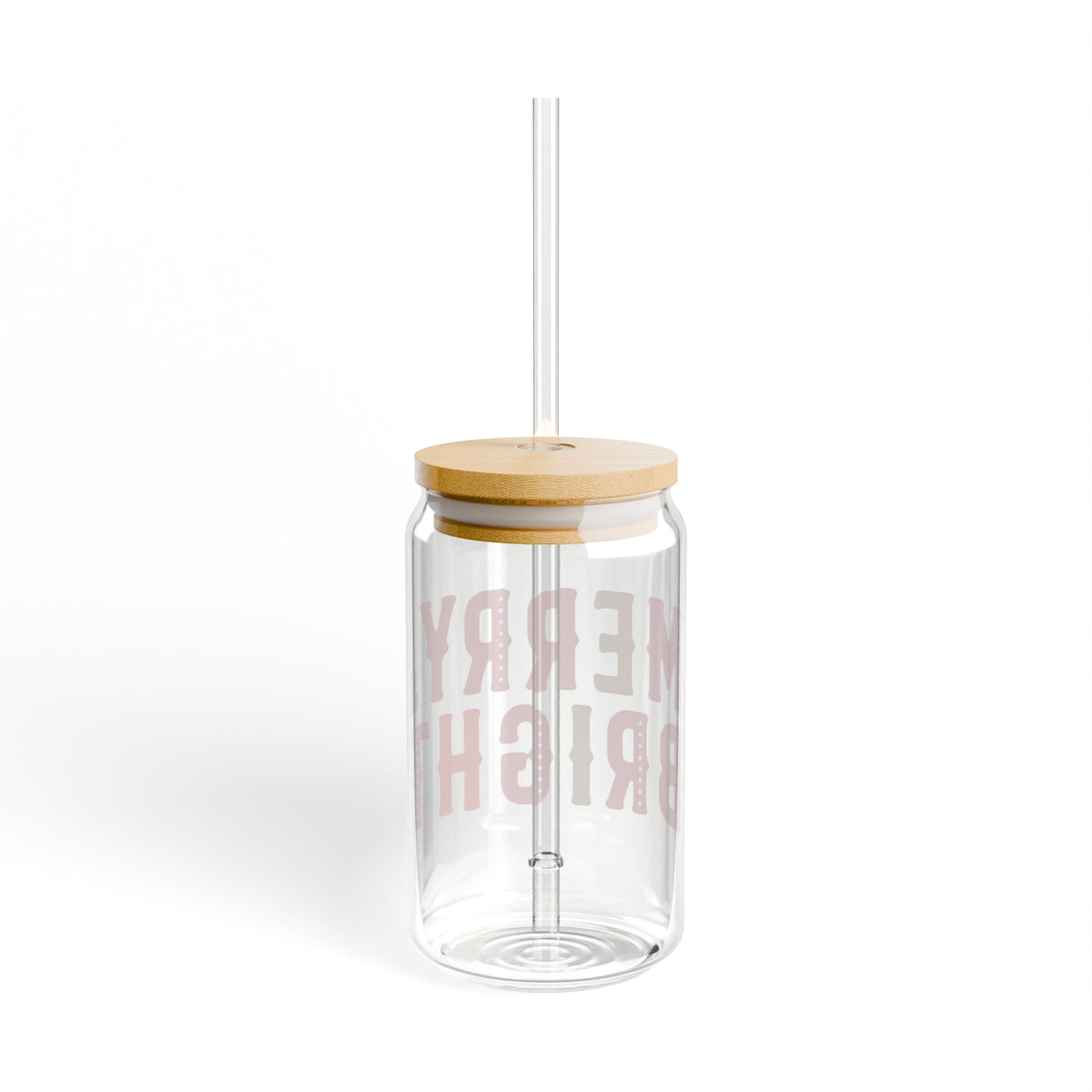 Merry Bright Glass Cup Gift For Cousin Christmas Sipper Present For Teacher Bamboo Lid Tumbler Cute Winter Drinkware Festive Daily Style