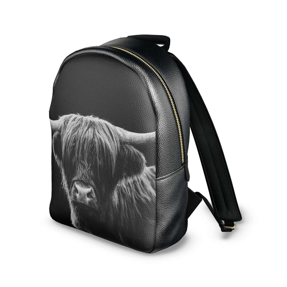 Highland Cow Leather Backpack Black And White Scottish Cattle Bag