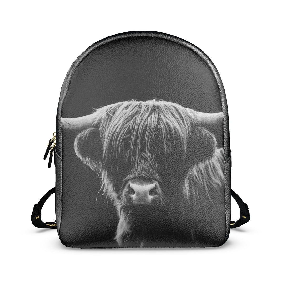 Highland Cow Leather Backpack Black And White Scottish Cattle Bag