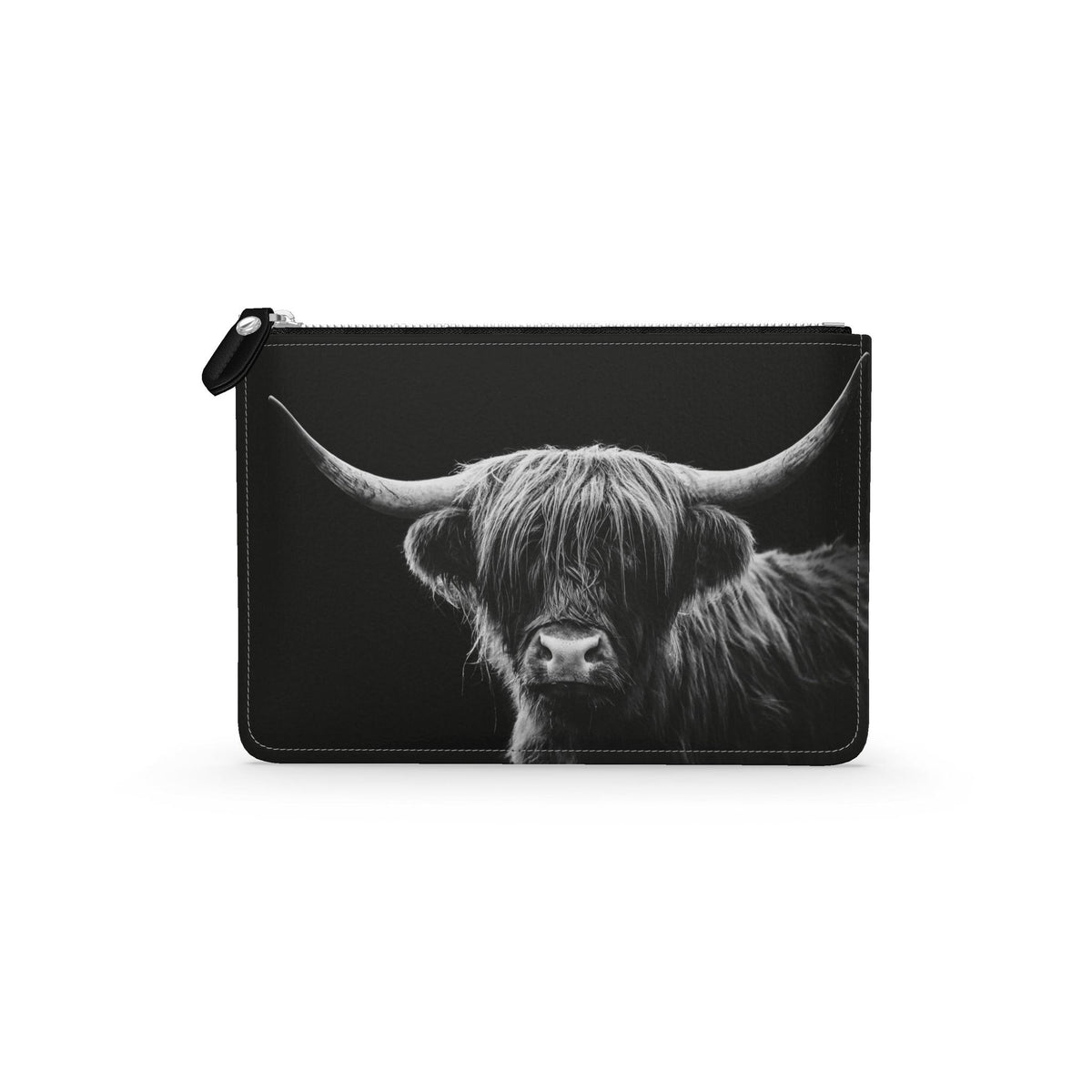 Highland Cow Leather Pouch Black And White Scottish Cattle Purse