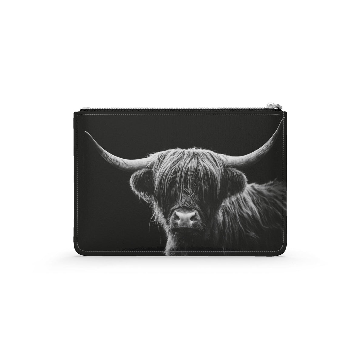 Highland Cow Leather Pouch Black And White Scottish Cattle Purse