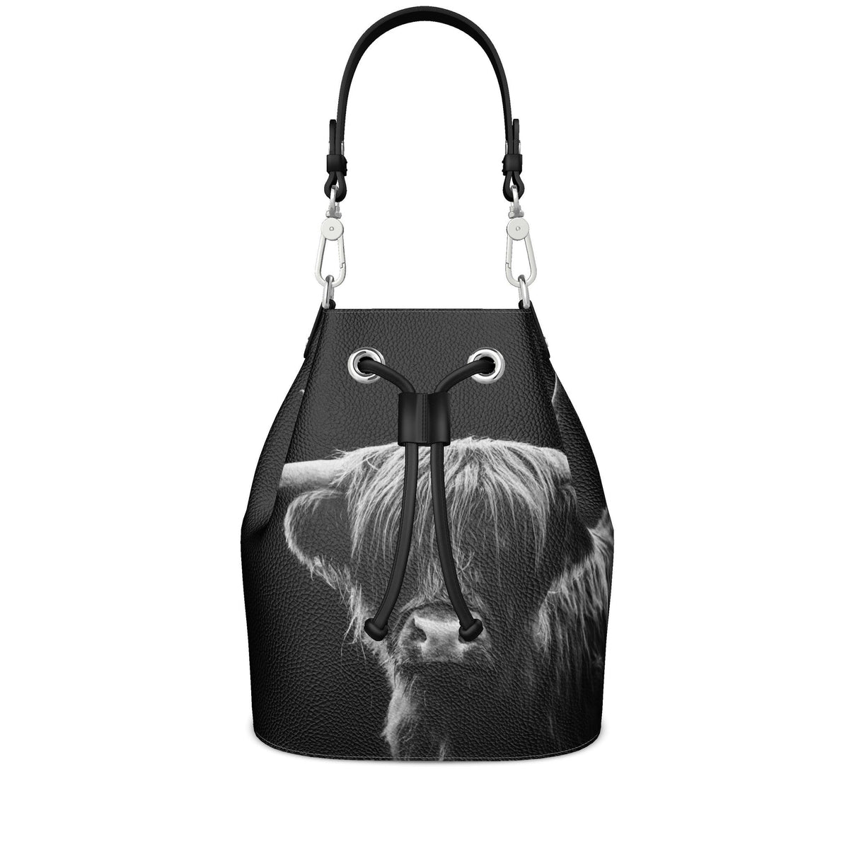 Highland Cow Leather Bucket Bag Black And White Scottish Cattle Handba