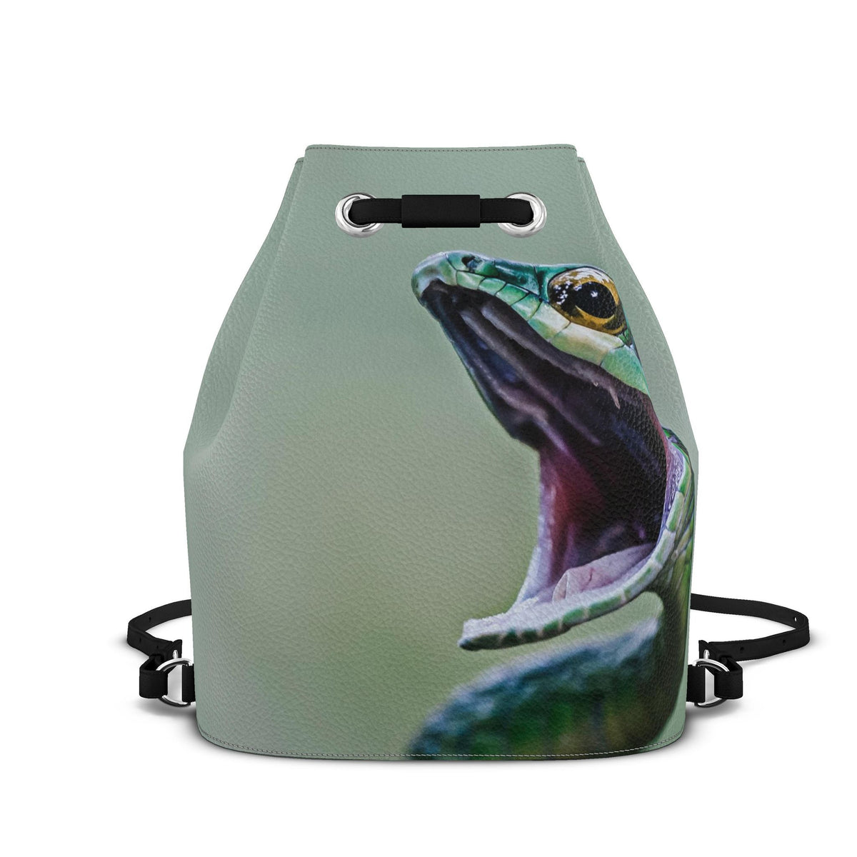 Snake Drawstring Backpack Green Leather Bag Wildlife Statement Purse Exotic Nature Backpack Artistic Travel Bag Unique Gift