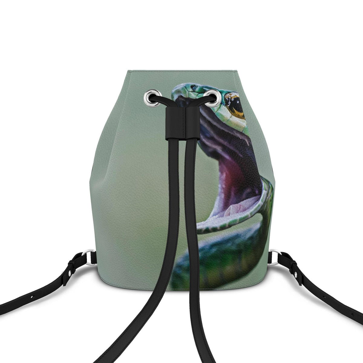 Snake Drawstring Backpack Green Leather Bag Wildlife Statement Purse Exotic Nature Backpack Artistic Travel Bag Unique Gift
