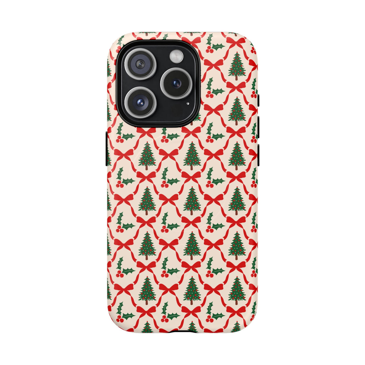 Christmas Tree Phone Case Gift For Sister Magnetic iPhone Cover Holiday Bow Pattern Tough Protective Accessory Winter Style Charm For Her