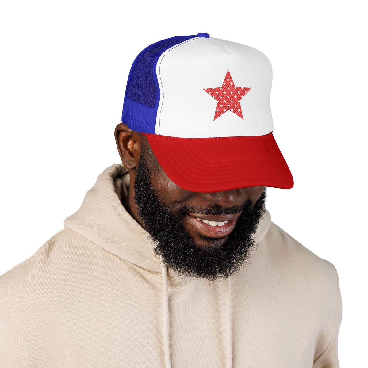 Fourth Of July Embroidered Red Star Hat Patriotic Trucker Cap Memorial Day Outfit USA Travel Souvenir USA Expat Gift Beach Day Cap Cute Vibe