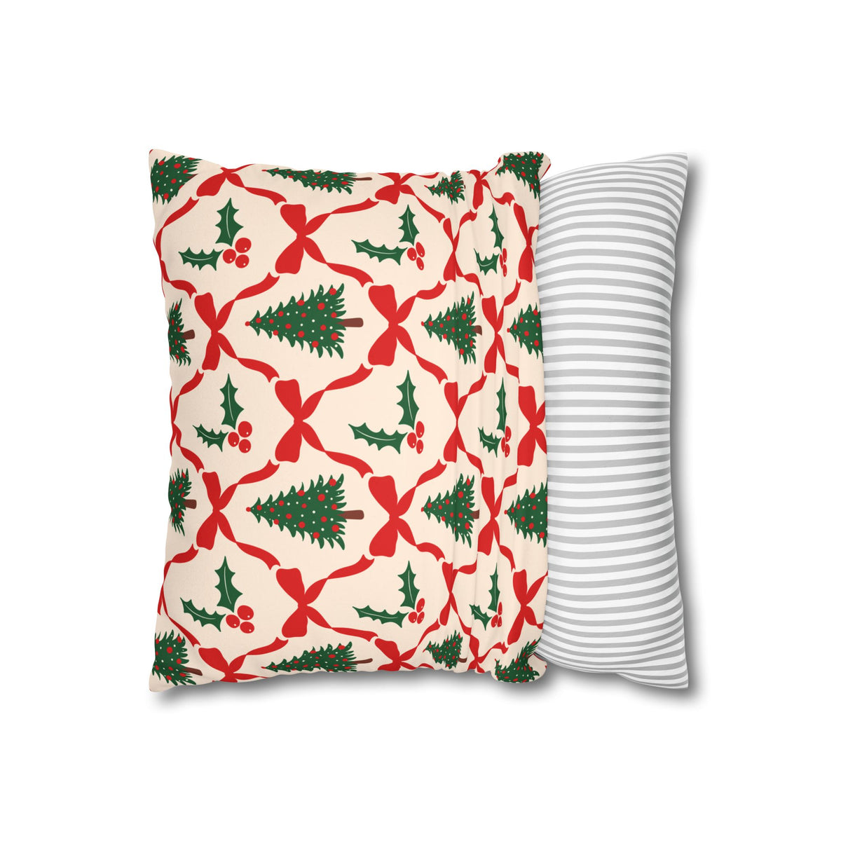 Christmas Tree Pillowcase Gift For Mom Holiday Cushion Cover Present For Sister Red Bow Faux Suede Winter Home Decor Cozy Sofa Accent Style