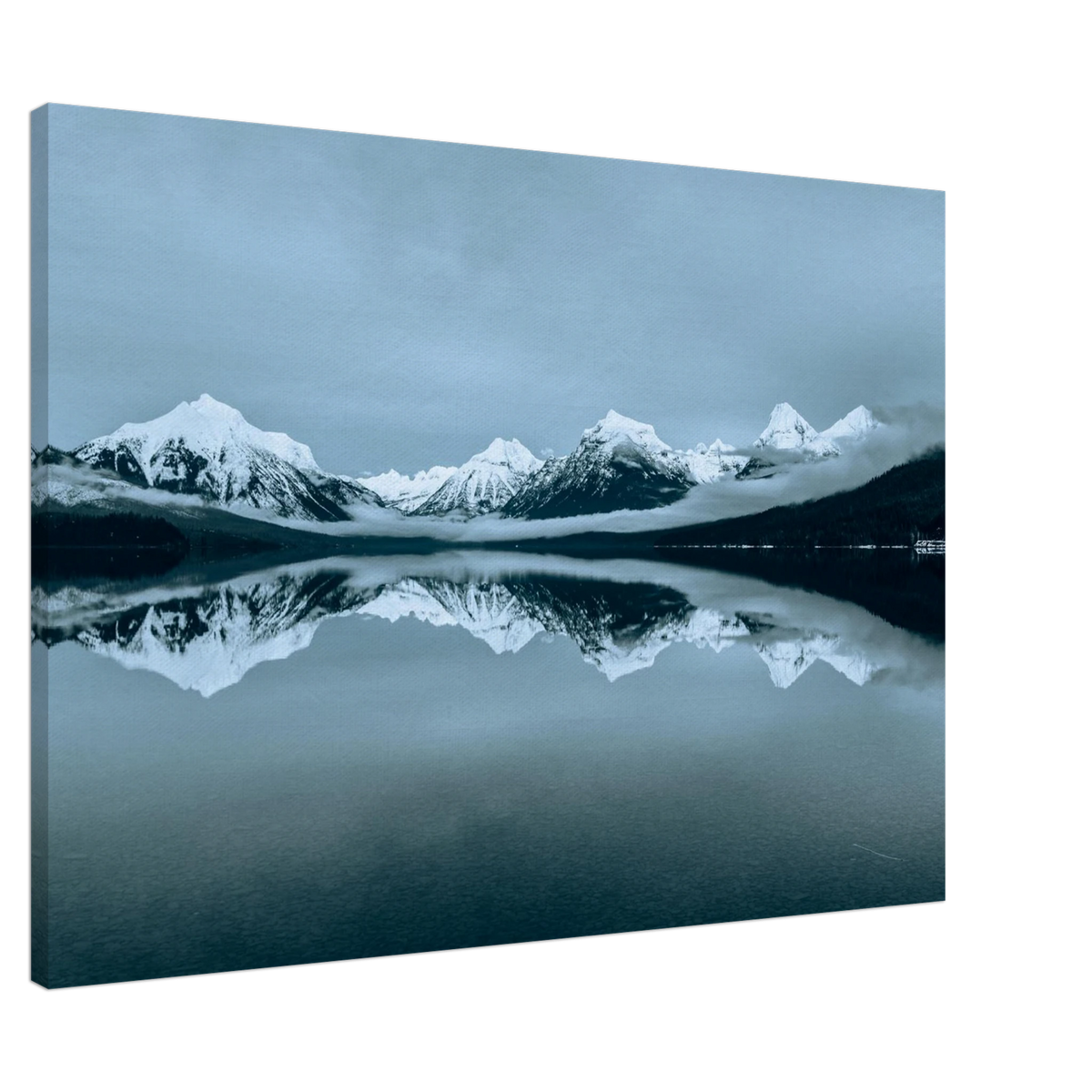 Serene Mountain Lake Reflection Canvas Print: Icy Blue Peaks PD_309