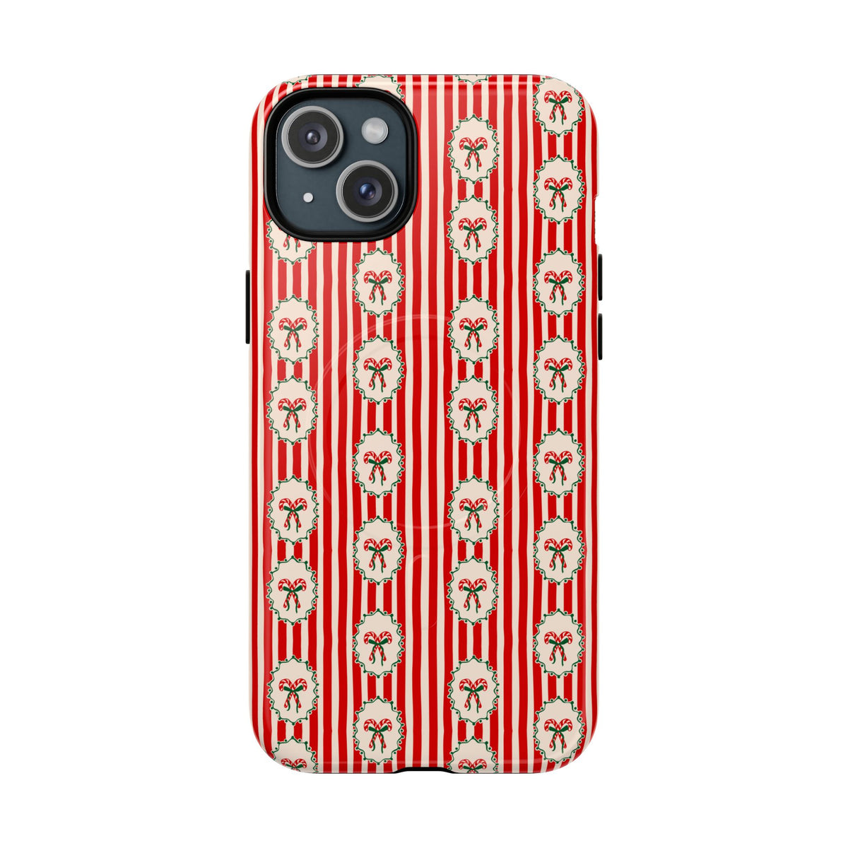 Christmas Candy Cane Phone Case For Sister Magnetic iPhone Cover Holiday Stripe Wreath Design Tough Protective Accessory For Niece Gift