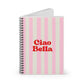 Cute Pink Stripe Journal for Women Ciao Bella Journal Pink Red Stationery Girly Travel Journal Stylish School Notebook Gift For Traveler