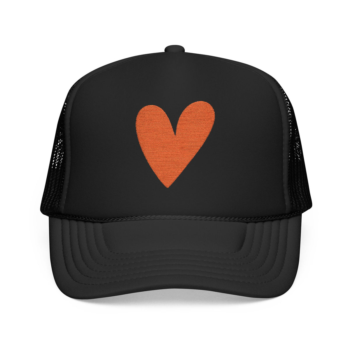 Orange Heart Trucker Hat Embroidered Foam Cap Mesh Snapback Summer Streetwear Gift For Best Friend Bold Minimal Fashion Accessory Look
