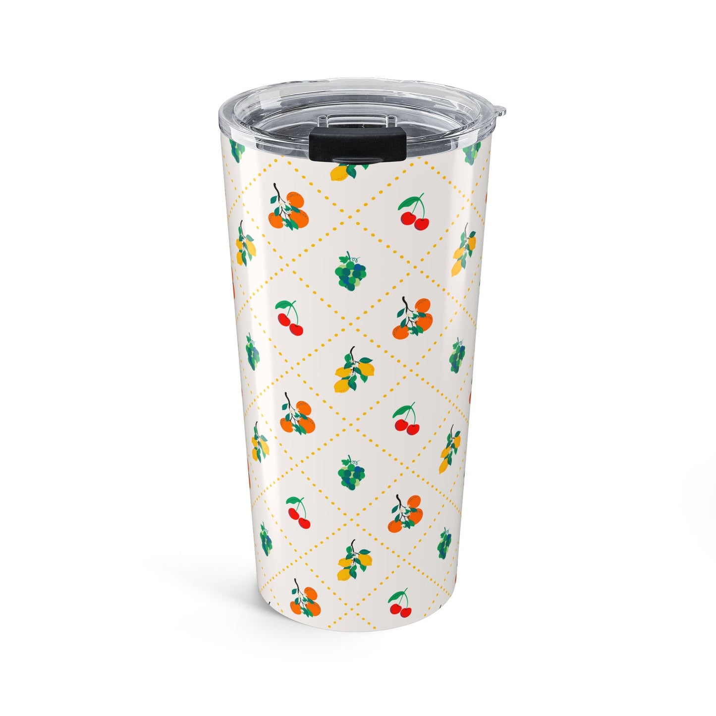 Fruit Pattern Tumbler Italian Summer Travel Mug Cherry Lover Gift Mediterranean Cup Sicilian Vibes Coffee Mug Coastal Picnic Drinkware Gift