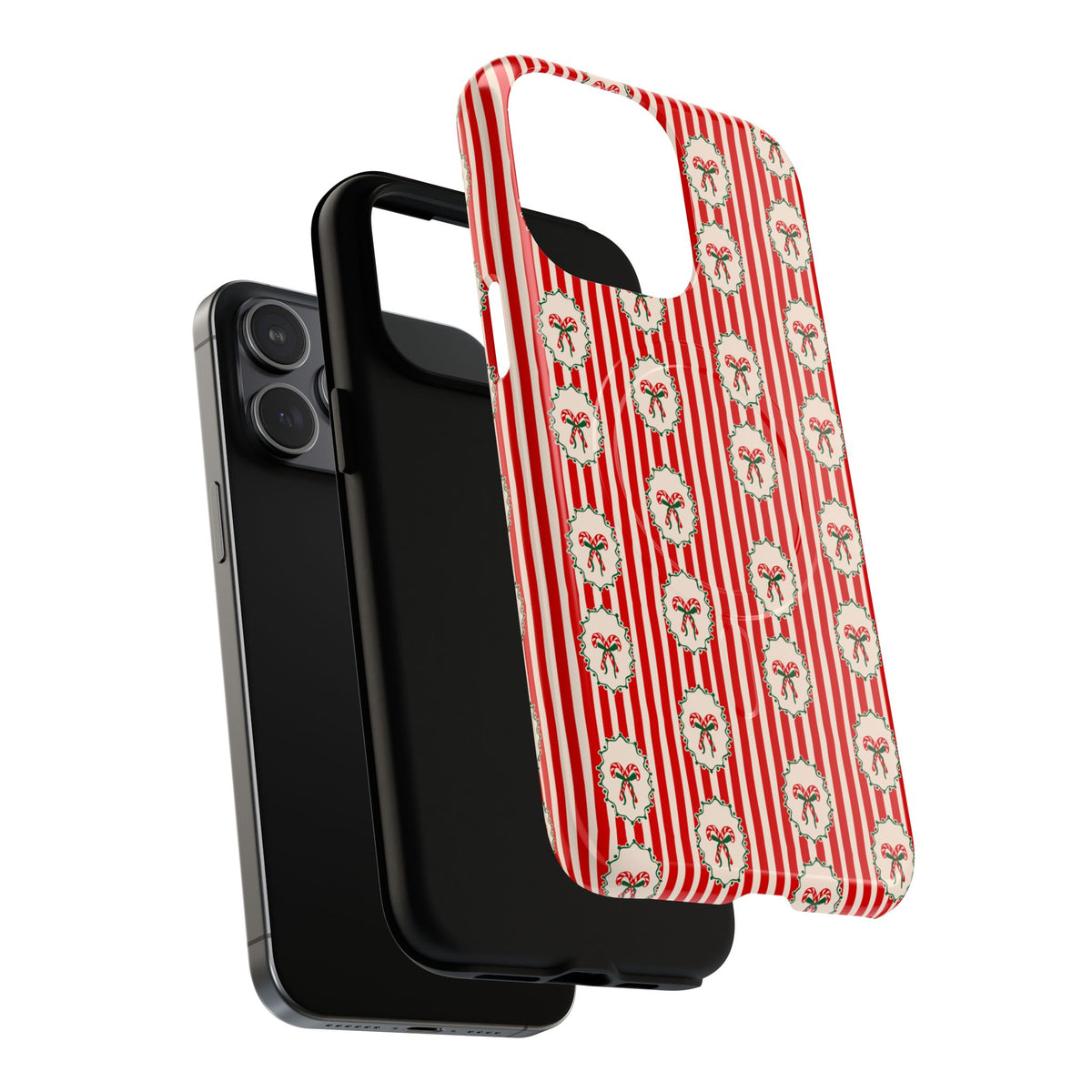 Christmas Candy Cane Phone Case For Sister Magnetic iPhone Cover Holiday Stripe Wreath Design Tough Protective Accessory For Niece Gift
