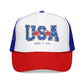 Fourth Of July Embroidered USA Hat Patriotic Trucker Cap Memorial Day Outfit USA Travel Souvenir Usa Expat Gift BBQ Party Lake Day Party Cap