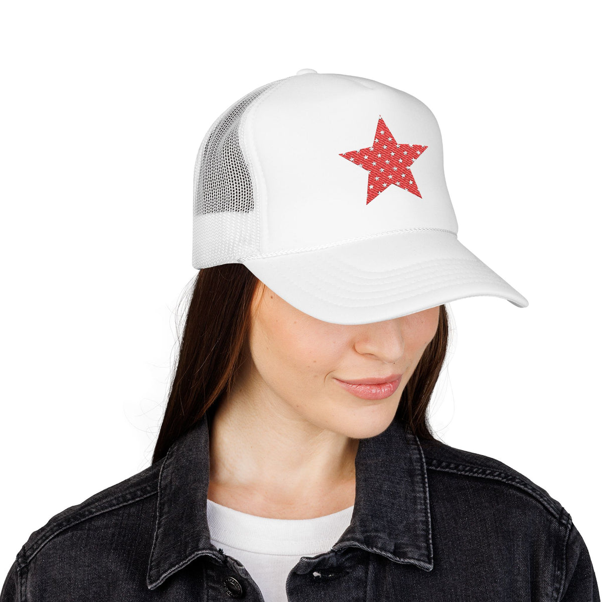 Fourth Of July Embroidered Red Star Hat Patriotic Trucker Cap Memorial Day Outfit USA Travel Souvenir USA Expat Gift Beach Day Cap Cute Vibe