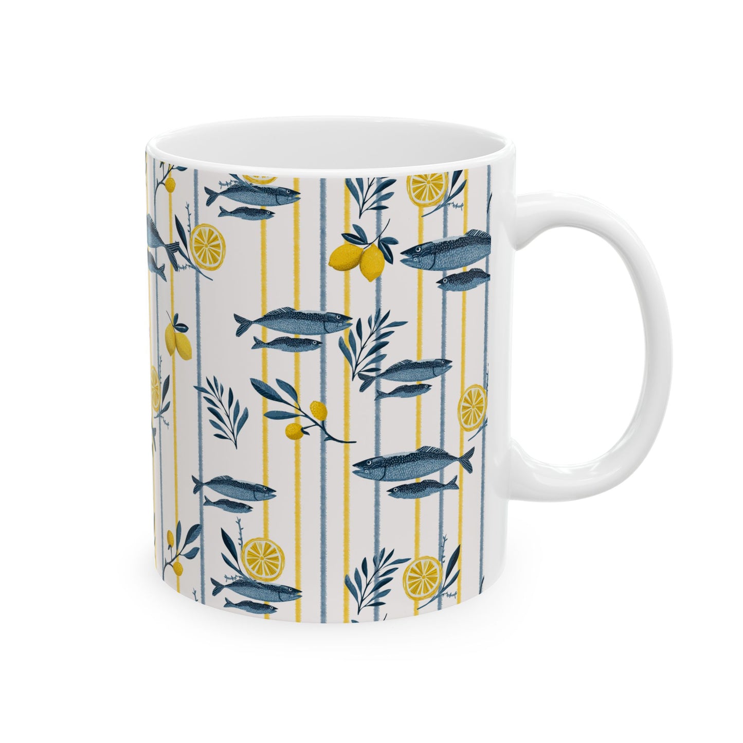 Fish Mug Seafood Lover Gift Mediterranean Kitchen Coffee Cup Fisherwoman Present Lemon Decor Birthday Idea Coastal Hostess Summer Keepsake