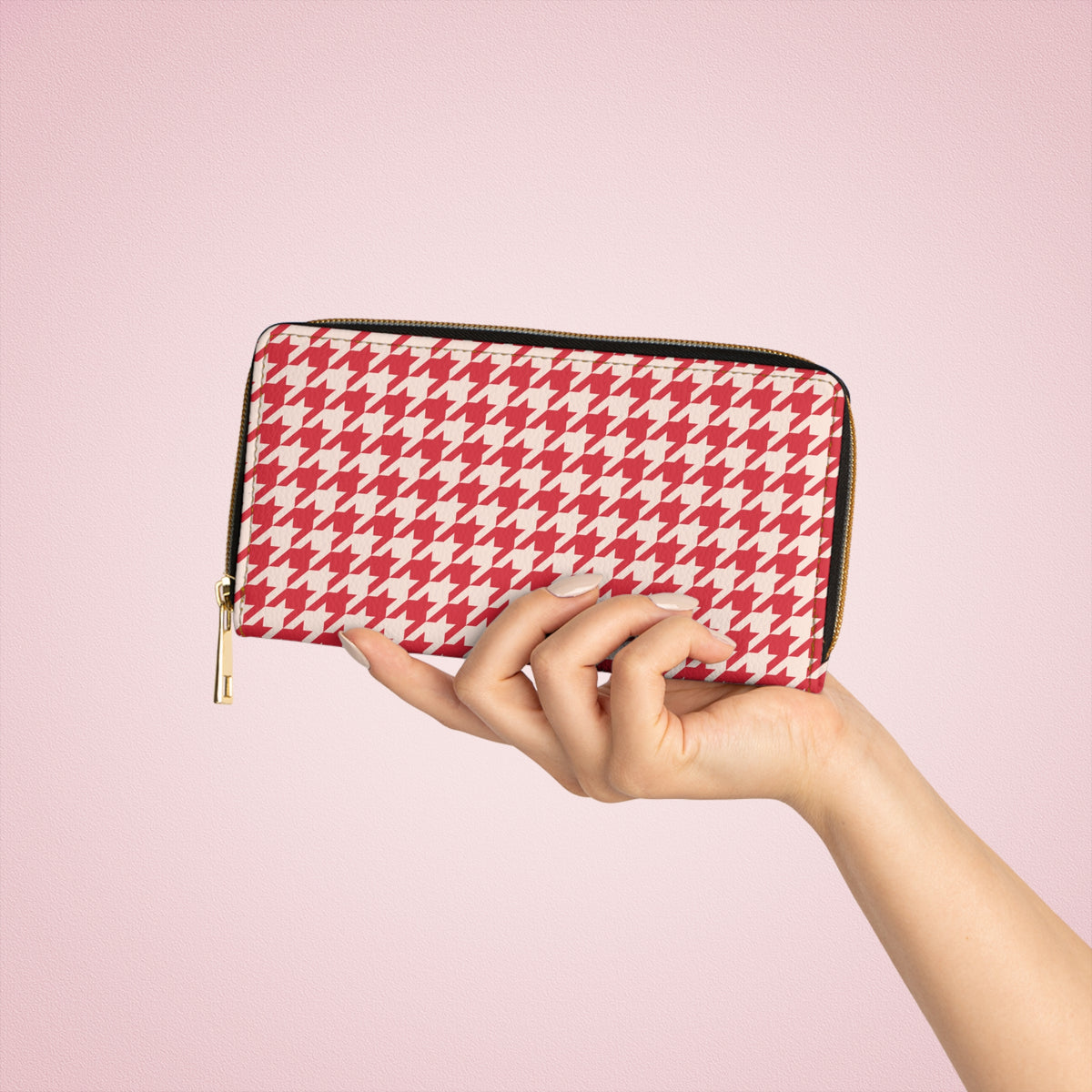 Red Plaid Purse Gift For Her Red Check Pattern Zip Wallet Vintage Geometric Clutch Retro Organizer Everyday Travel… – product image 3