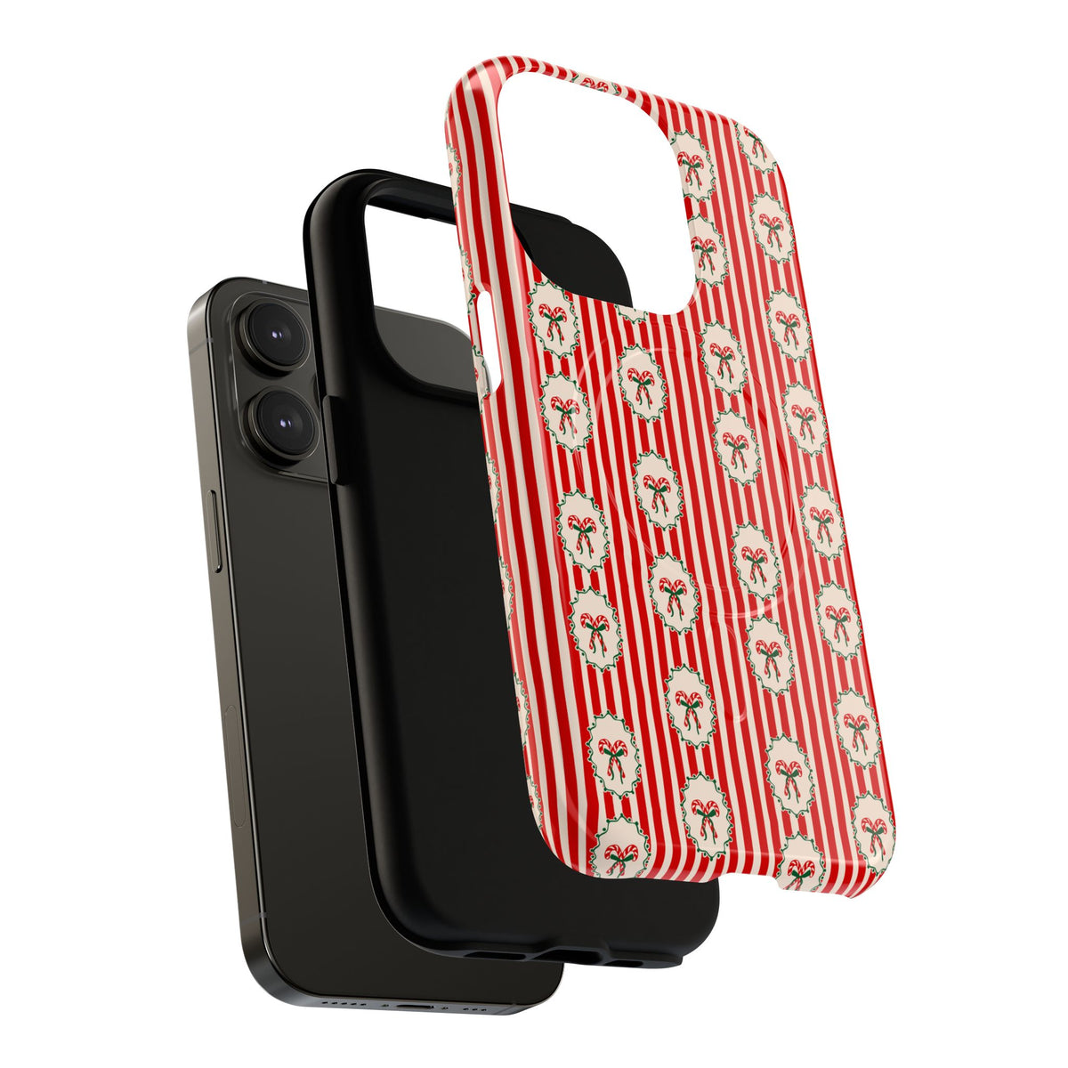 Christmas Candy Cane Phone Case For Sister Magnetic iPhone Cover Holiday Stripe Wreath Design Tough Protective Accessory For Niece Gift