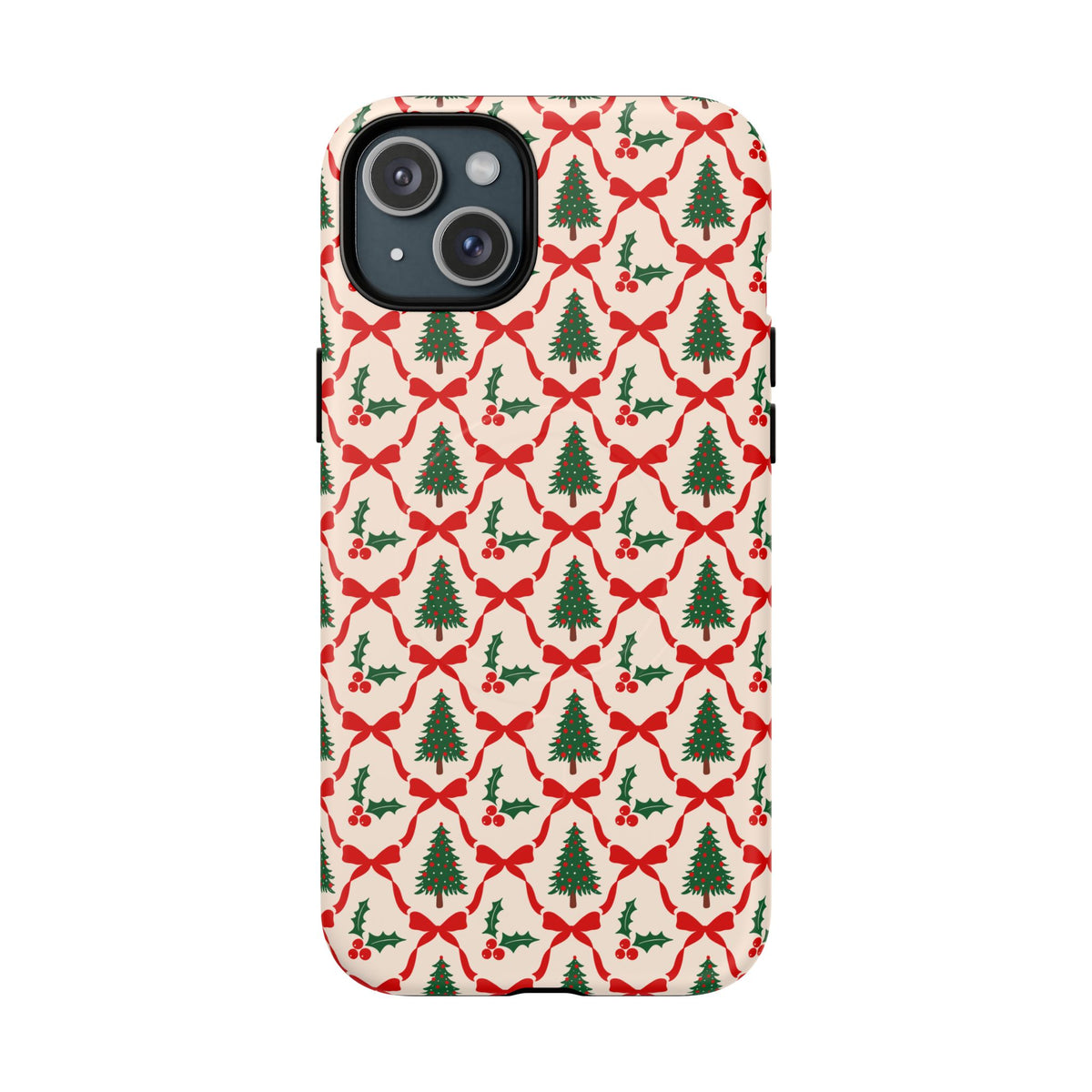 Christmas Tree Phone Case Gift For Sister Magnetic iPhone Cover Holiday Bow Pattern Tough Protective Accessory Winter Style Charm For Her