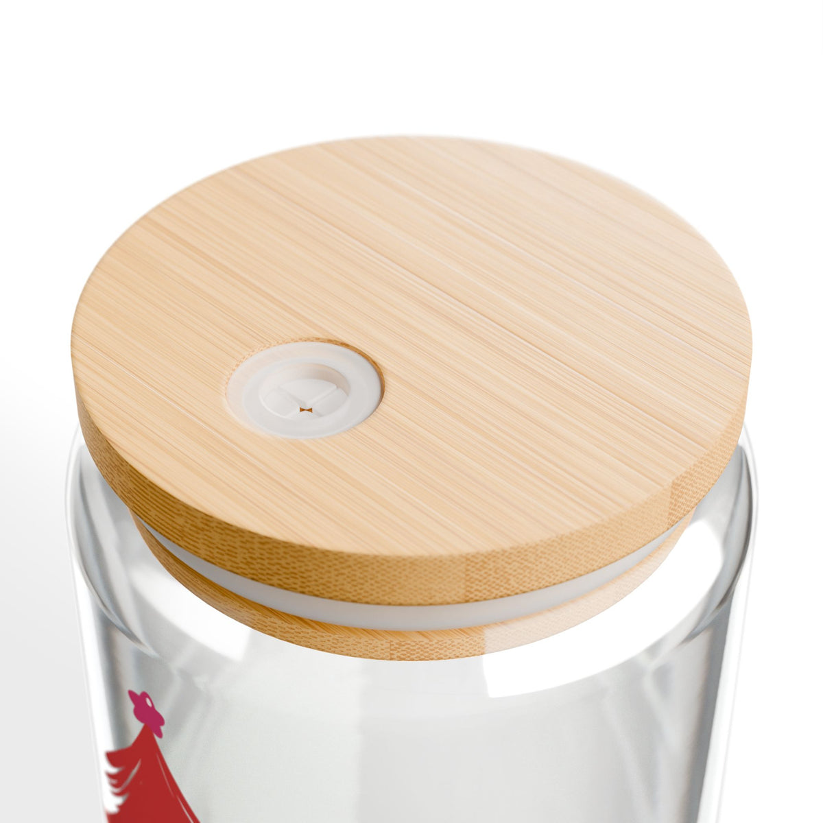 Red Tree Glass Cup Gift For Mom Festive Sipper With Bamboo Lid Cute Holiday Drinkware Sister Best Friend Winter Sip Jar Roomie Hostess Style