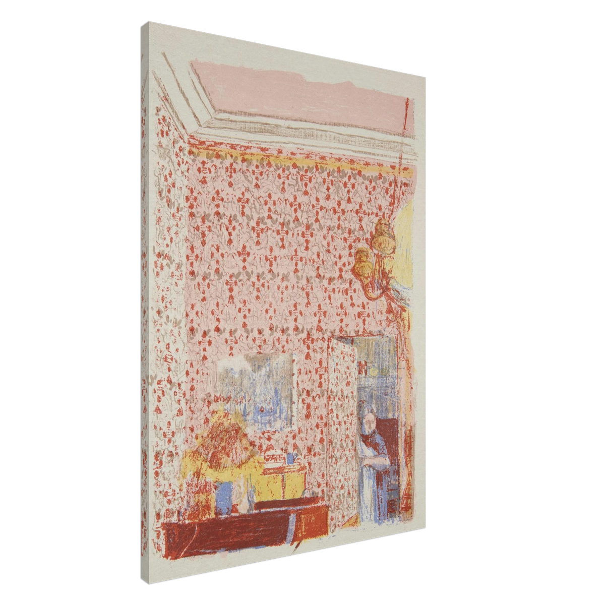 Elegant Vintage-Inspired Canvas Print in Warm Red and Soft Pastels PD_299