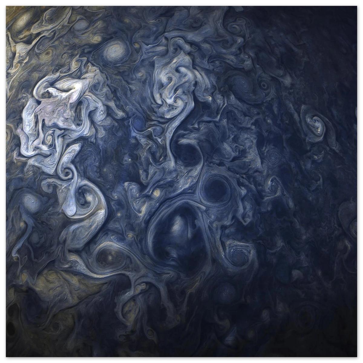 Celestial Swirls Abstract Print - Captivating Blue & Gold POSTER in Various Sizes