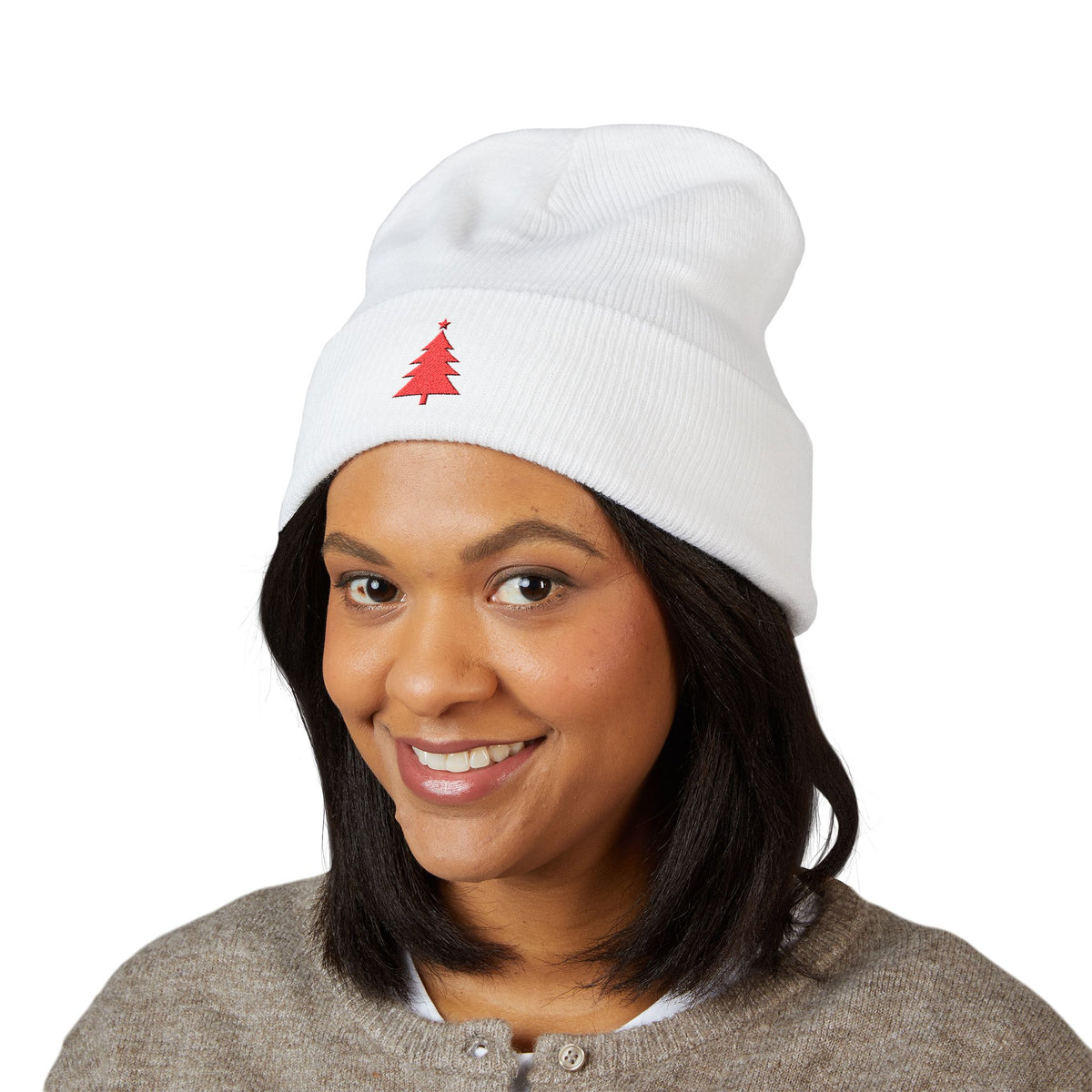 Embroidered Christmas Tree Beanie Minimalist Winter Hat Embroidered Holiday Knit Cap Cozy Cold Weather Gift Unisex Festive Headwear Xmas