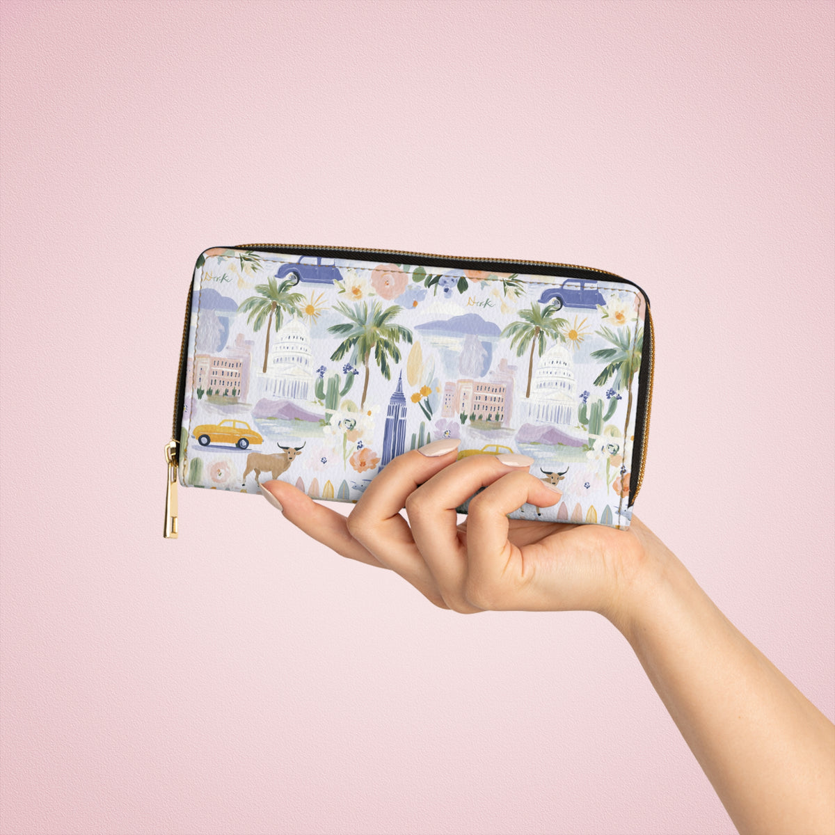 New York Purse For Travel Wallet Watercolor City Print Zip Around Purse NYC Gift Travel Organizer Women's Vegan… – product image 3