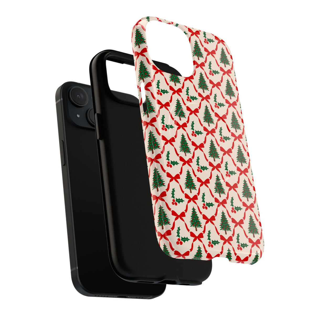 Christmas Tree Phone Case Gift For Sister Magnetic iPhone Cover Holiday Bow Pattern Tough Protective Accessory Winter Style Charm For Her