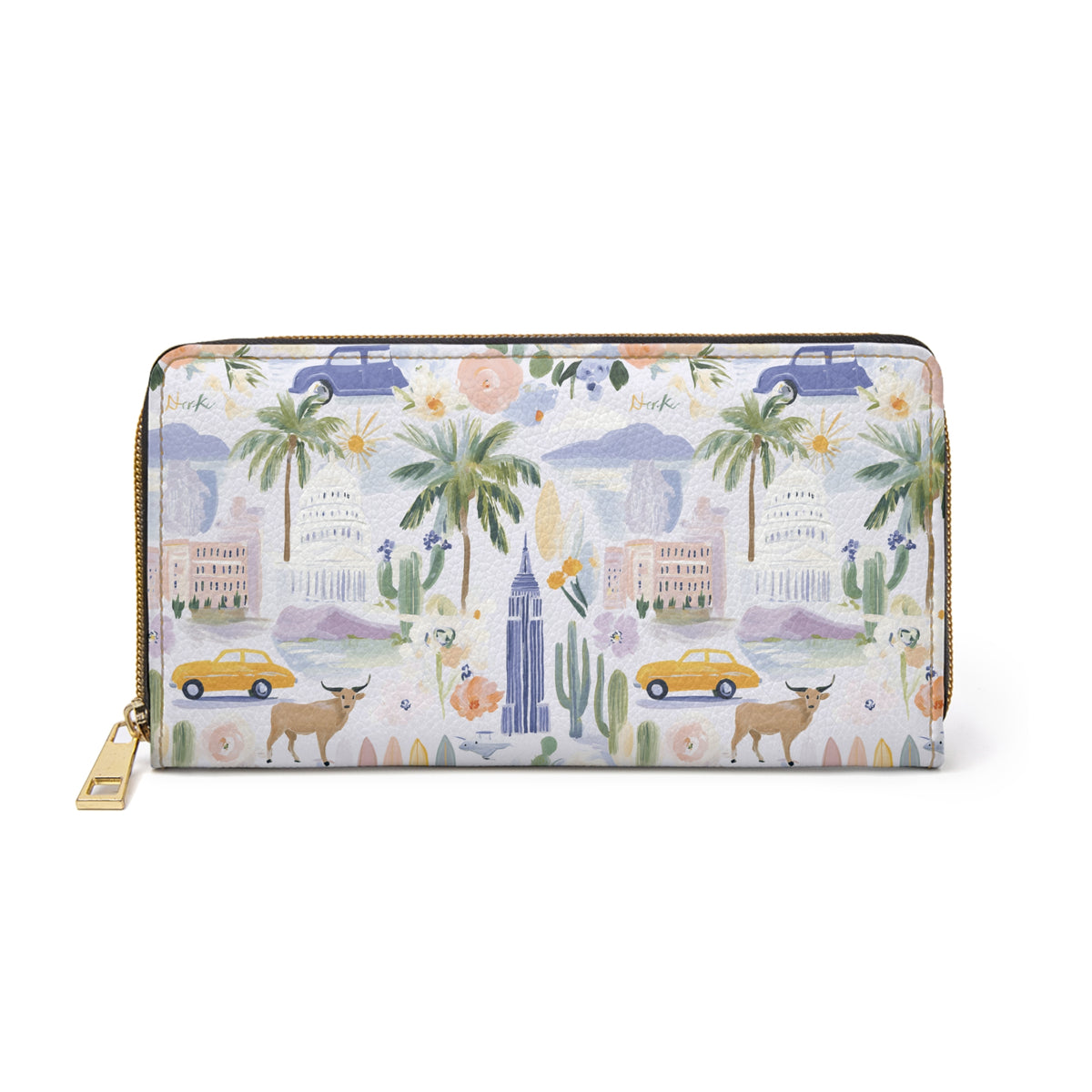 New York Purse For Travel Wallet Watercolor City Print Zip Around Purse NYC Gift Travel Organizer Women's Vegan…