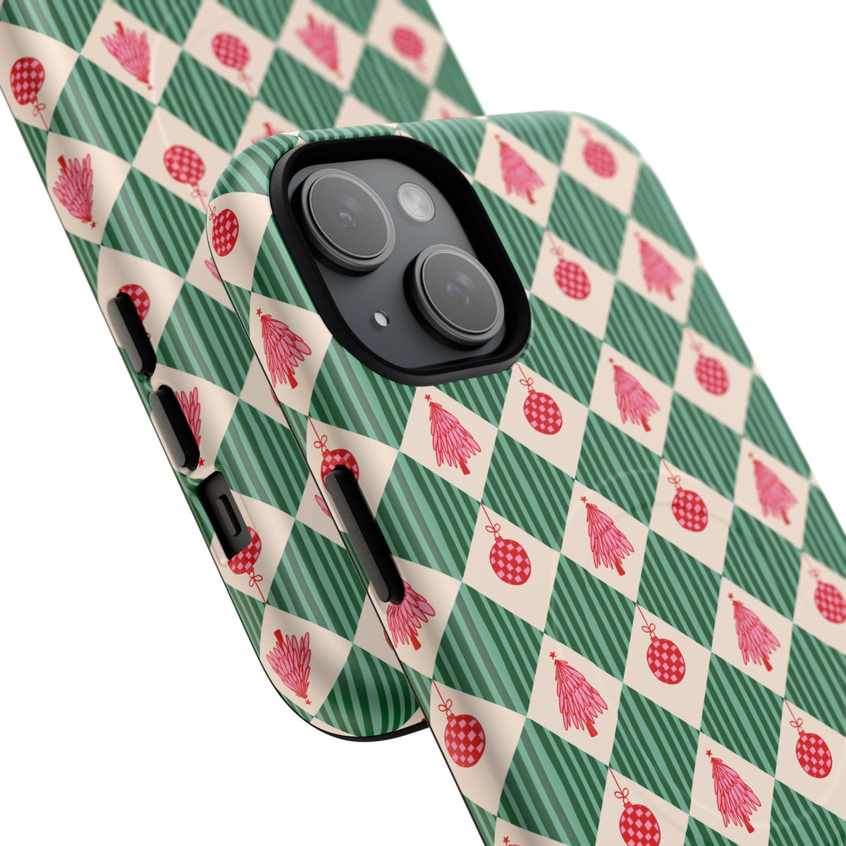 Christmas Ornament Phone Case Gift For Sister Magnetic iPhone Cover Holiday Harlequin Pattern Tough Protective Winter Accessory Style Charm