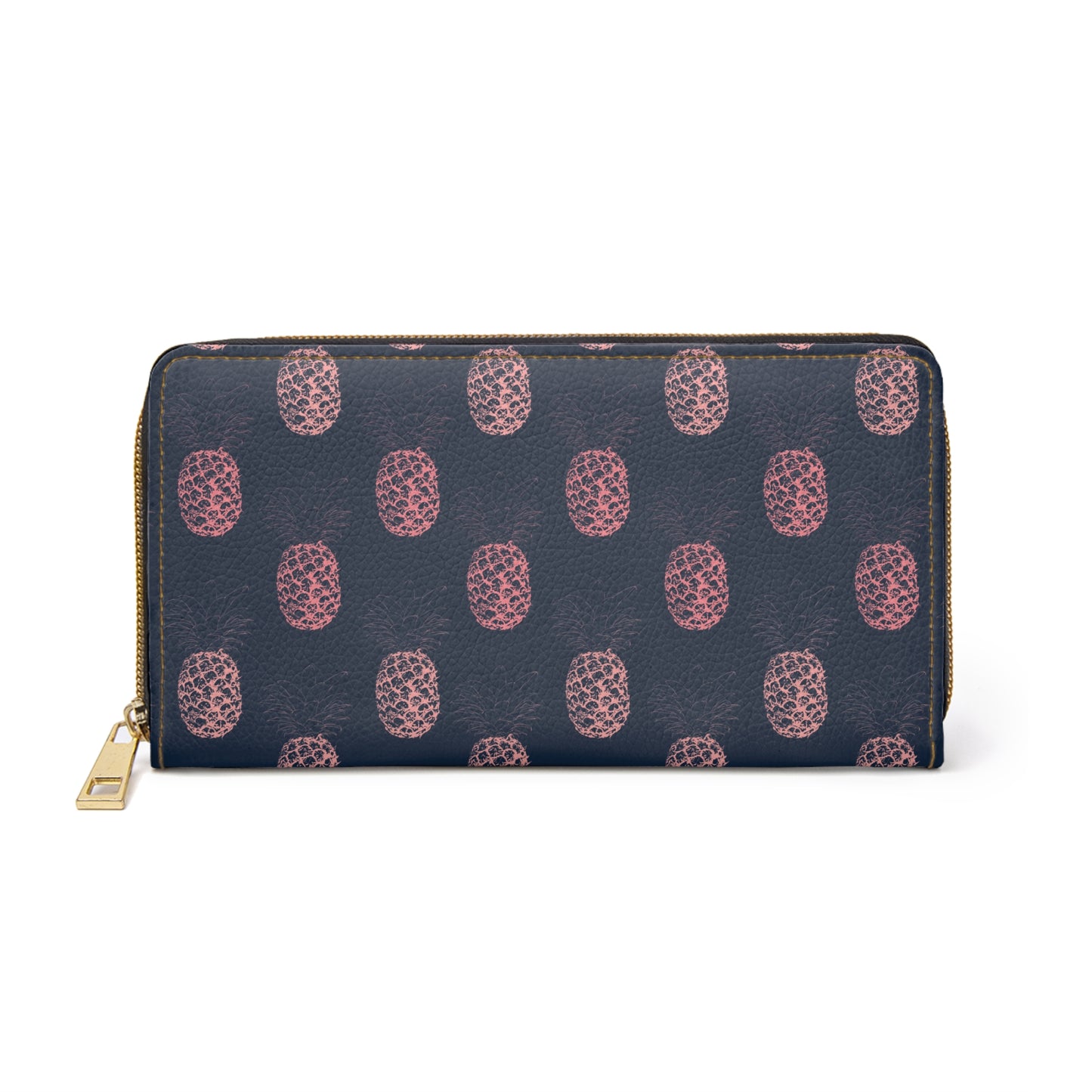 Navy Blue & Dusty Pink Pineapple Zipper Wallet, Summer Tropical Purse, Floral Fruit Wallet Pineapple Illustration Spring Fashion Accessories