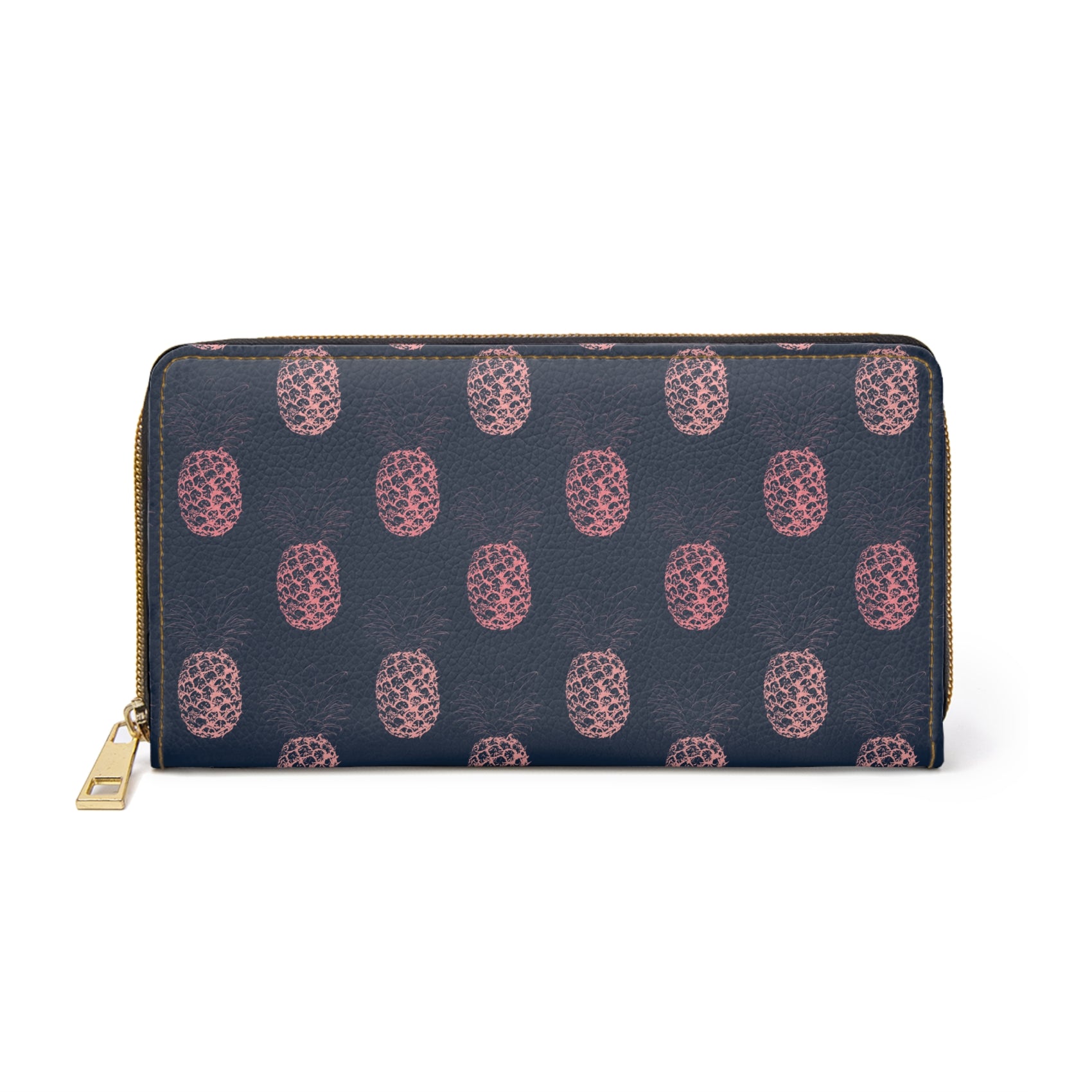 Navy Blue & Dusty Pink Pineapple Zipper Wallet, Summer Tropical Purse, Floral Fruit Wallet Pineapple Illustration Spring Fashion Accessories