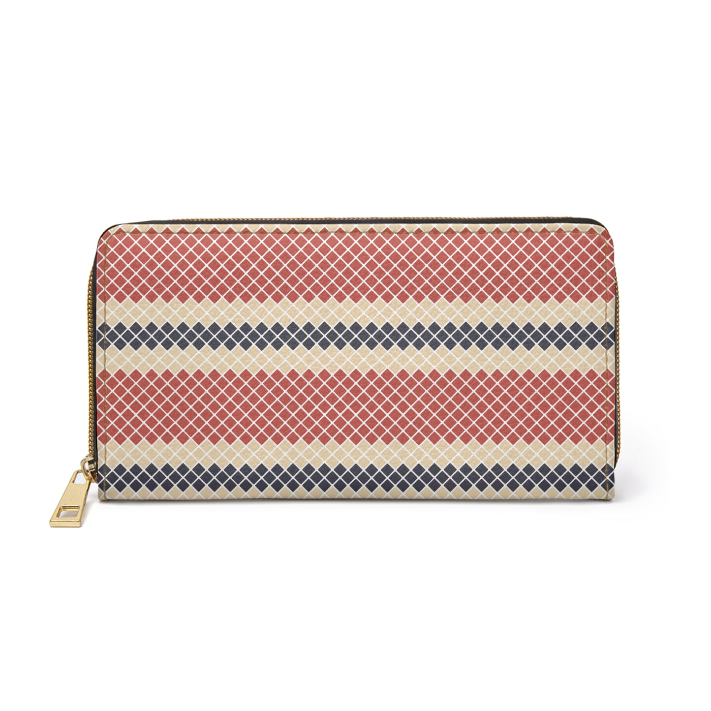 Boho Red Navy Beige Modern Pattern Zipper Wallet, Bohemian Style Purse, Lined Clutch Purse, Fall Fashion Accessories Autumn