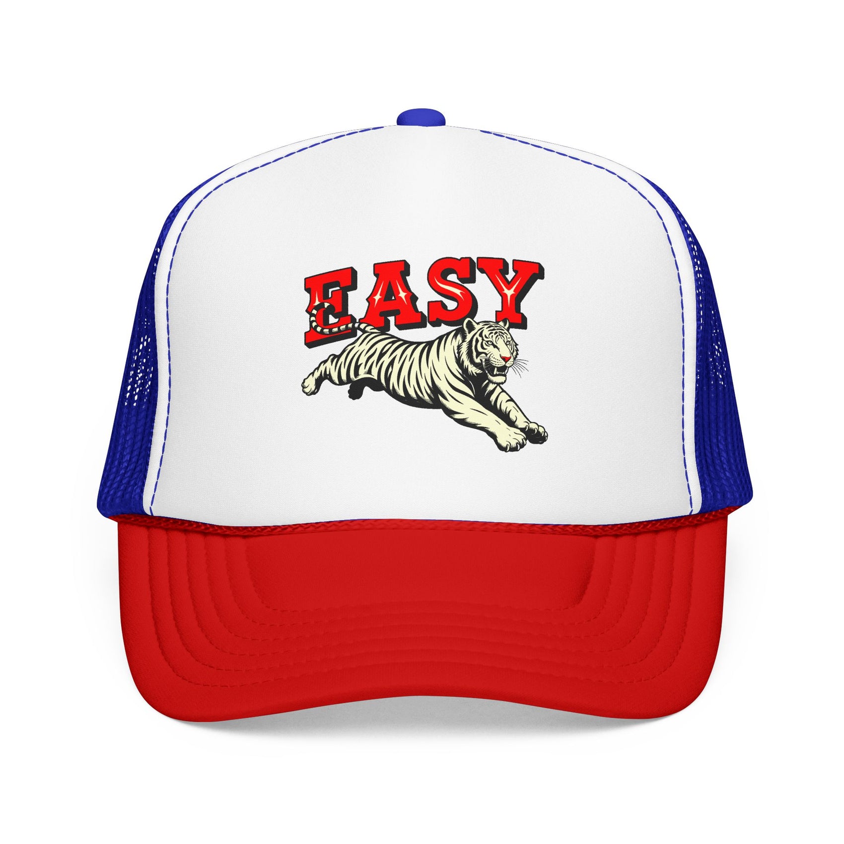 Easy Tiger Trucker Hat For Men White Animal Cap Gift For  Mom Tiger Lover Retro Sport Hat Casual Summer Outfit Cap for Sister