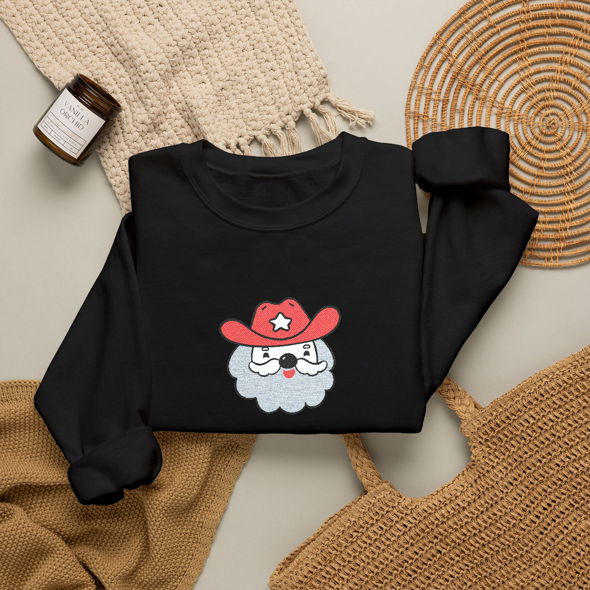 Embroidered Cowboy Santa Sweatshirt For Her Western Christmas Crewneck Gift For Mom Country Holiday Pullover Best Friend Winter Top For Wife
