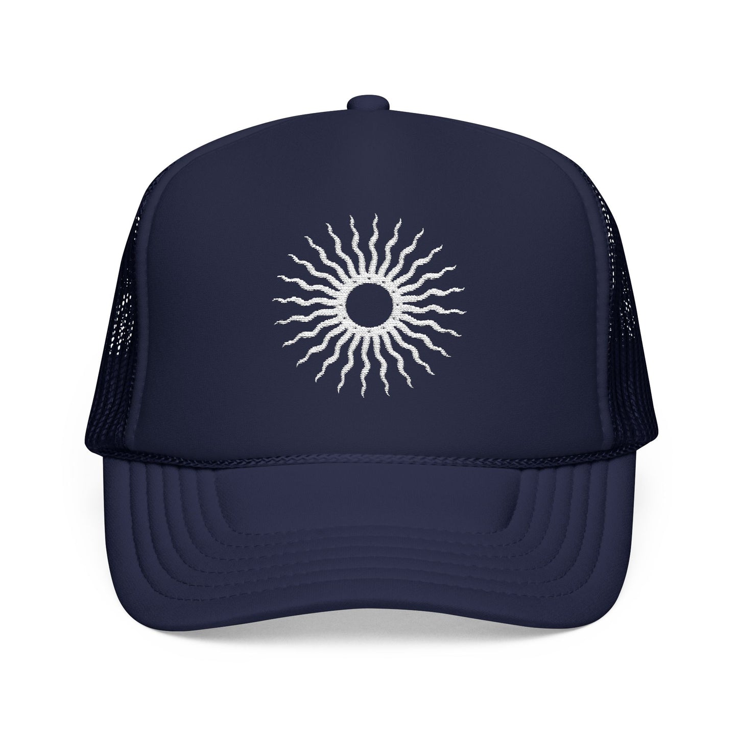 Embroidered Sun Hat For Summer Cap For Surfers Gift Surf Hat Radiant Sunburst Embroidered Foam Hat Red Trucker Hat For Beach Goers Gift