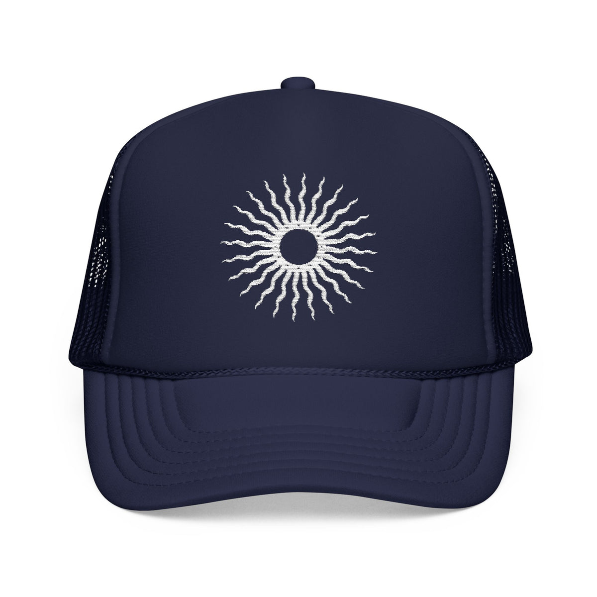 Embroidered Sun Hat For Summer Cap For Surfers Gift Surf Hat Radiant Sunburst Embroidered Foam Hat Red Trucker Hat For Beach Goers Gift