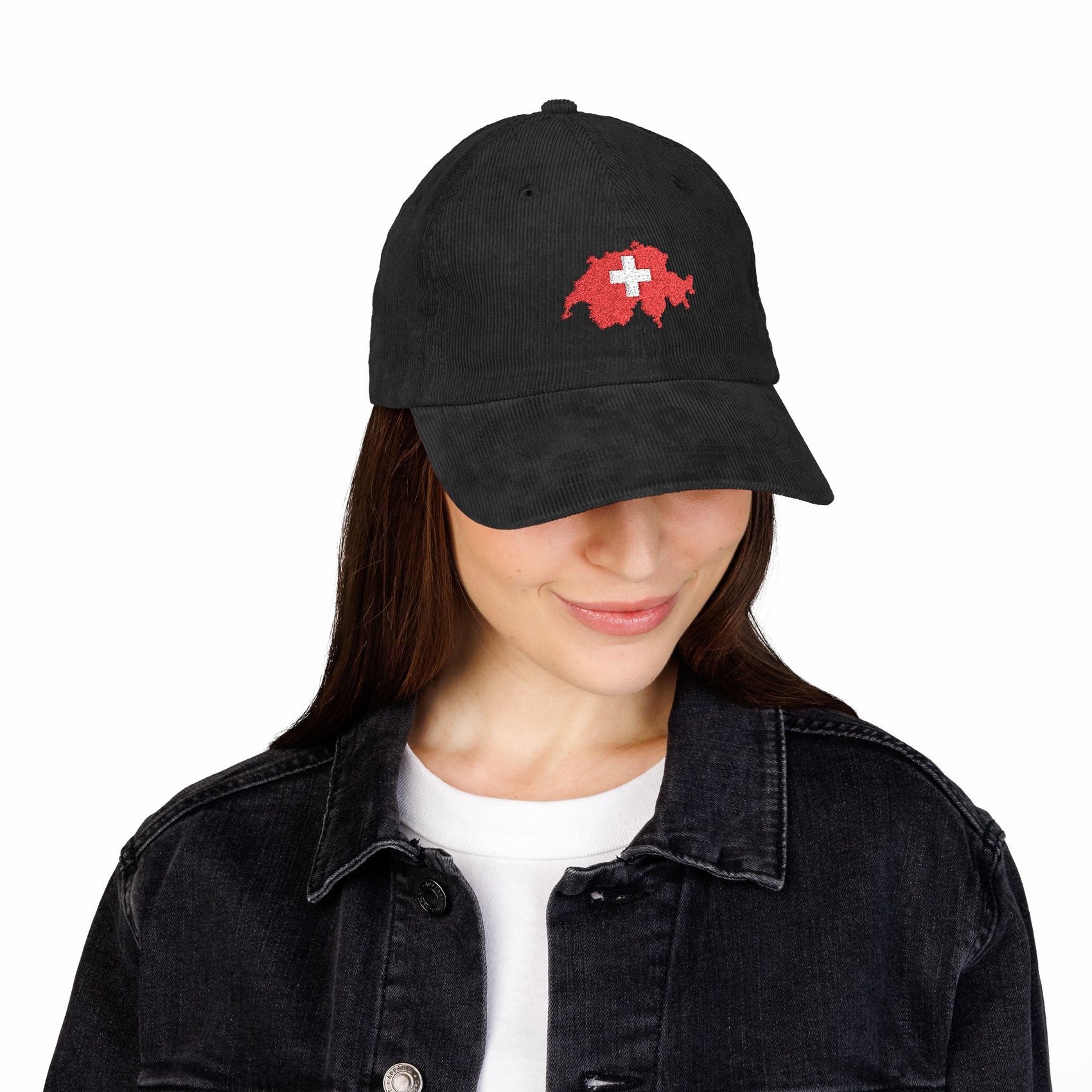 Switzerland Embroidered Corduroy Hat Swiss Flag Cap Travel Souvenir Gift Alpine Style Outfit Casual Unisex Vintage Dad Hat Europe Travel