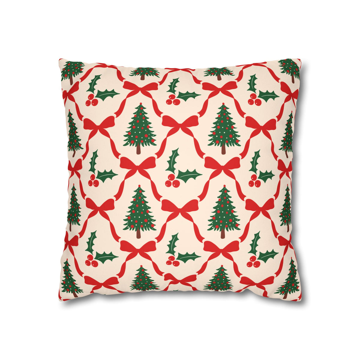 Christmas Tree Pillowcase Gift For Mom Holiday Cushion Cover Present For Sister Red Bow Faux Suede Winter Home Decor Cozy Sofa Accent Style
